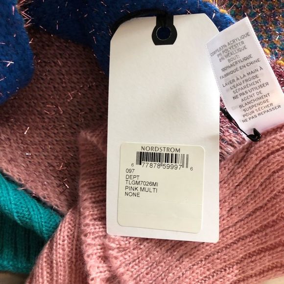 Leith Multicolor Metallic Tinsel Colorblock Knit Long Scarf Shawl Wrap NWT - Picture 10 of 11